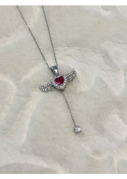 Kalp Melek Kanadı Gümüş Kolye Sevgililer Gününe Özel modelleri