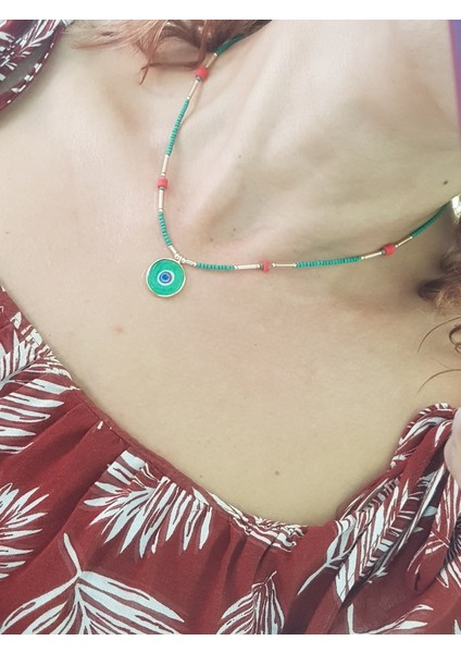 Sıvama Nazar Boncuğu Doğaltaş Gümüş Kolye modelleri