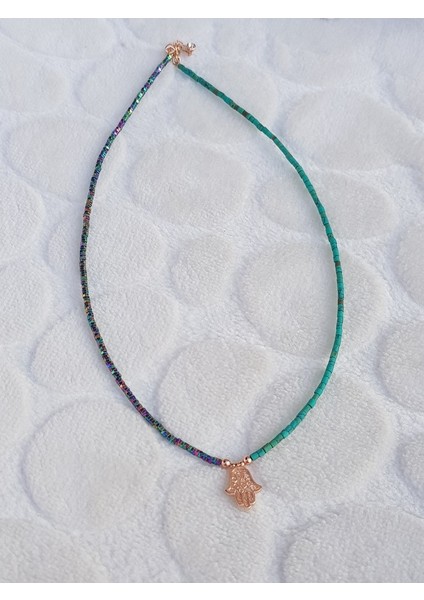 Firuze Afgan Taş Fatma Ana Eli Gümüş Kolye