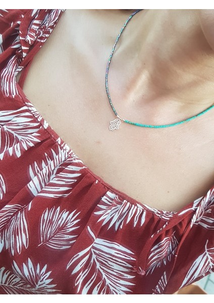 Firuze Afgan Taş Fatma Ana Eli Gümüş Kolye modelleri