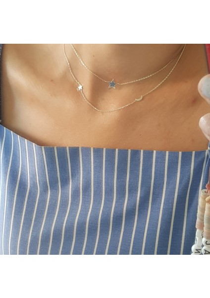 Ay Yıldız Ikili Gümüş Kolye modelleri