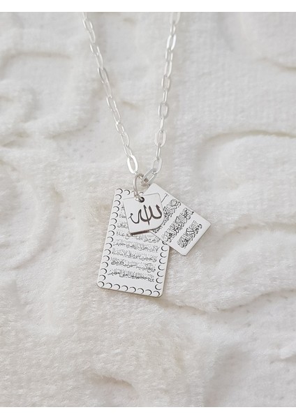 Nazar Ayeti Ayetel Kürsi Allah Lafzı Yazılı Gümüş Kolye