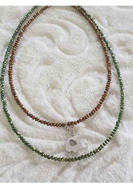 Kristal Kesim Bakır Yeşil Doğaltaş Tasarım Gümüş Kolye