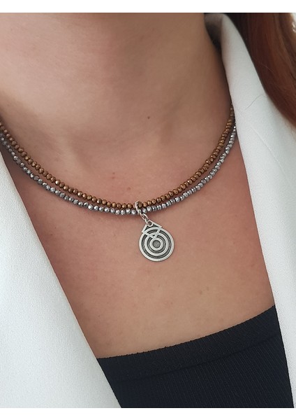 Otantik 2 Li Tasarım Kristal Taş Gümüş Kolye modelleri