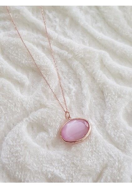 Pembe Kuvars Sıvama Gümüş Kolye