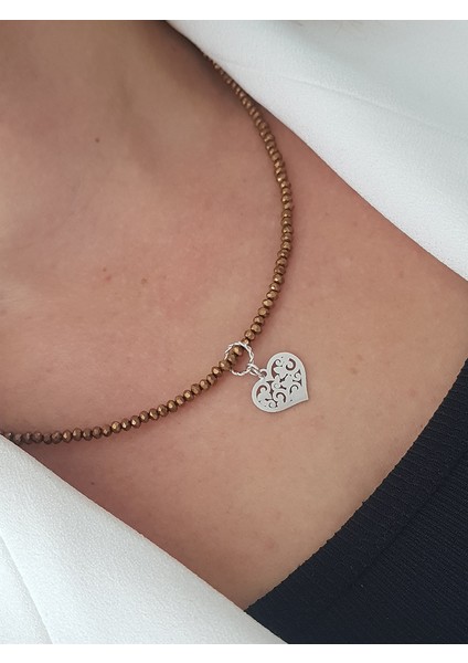 Kalp Doğaltaş Gümüş Kolye