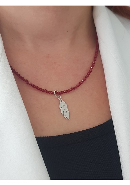 Bohem Tüy Doğaltaş Gümüş Kolye