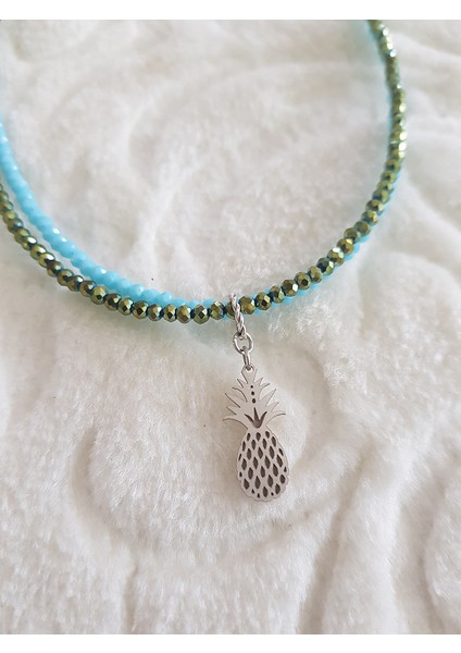 Ananas Kristal Doğaltaş 2 Li Tasarım Gümüş Kolye fiyatları