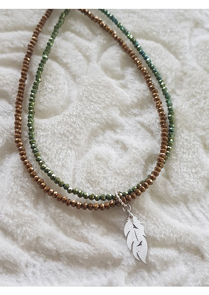 Kristal Kesim Doğaltaş Tasarım Tüy Gümüş Kolye