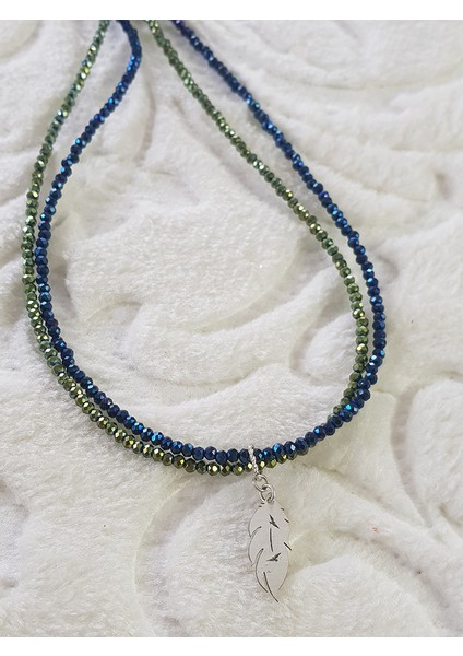 Bohem 2 Li Tasarım Kristal Taş Tüy Gümüş Kolye