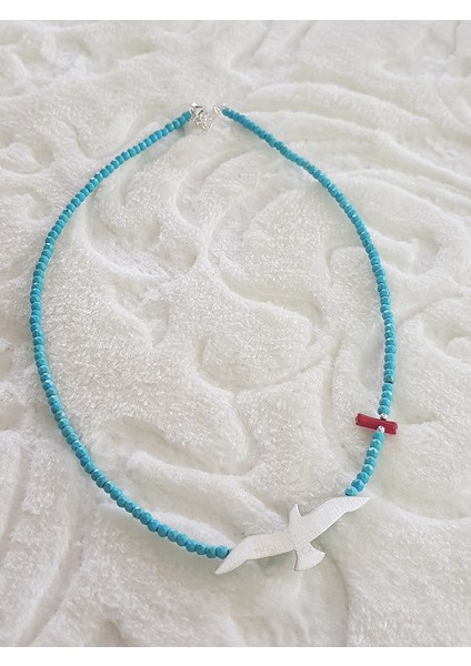 Bohem Tarz Firuze Kuş Tasarım Gümüş Kolye