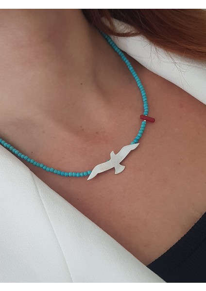 Bohem Tarz Firuze Kuş Tasarım Gümüş Kolye fiyatları