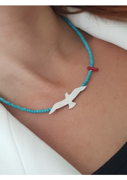 Bohem Tarz Firuze Kuş Tasarım Gümüş Kolye modelleri