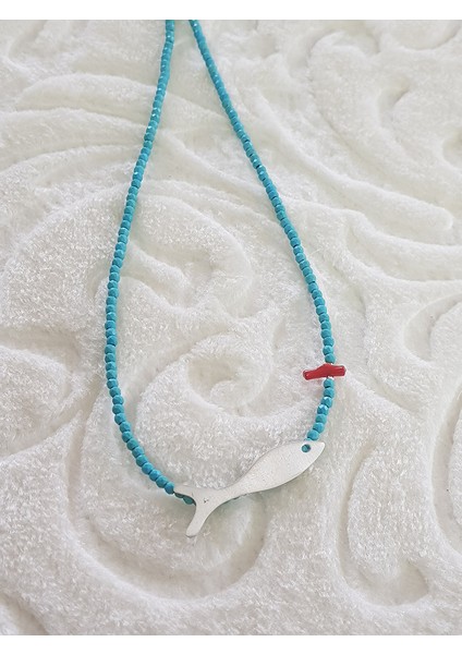 Balık Firuze Taş Bohem Tasarım Gümüş Kolye