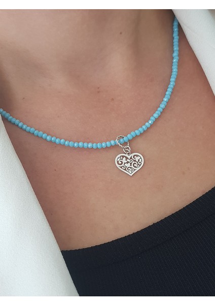 Kalp Doğaltaş Gümüş Kolye