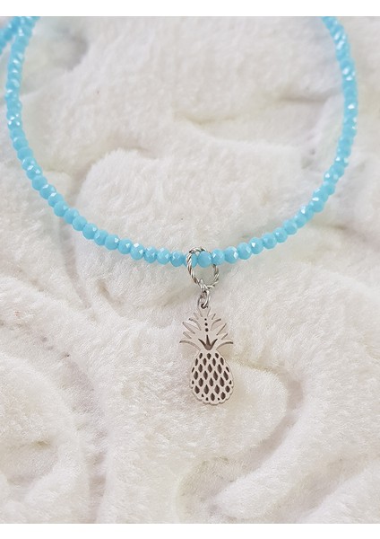Mavi Kristal Taş Ananas Gümüş Kolye Çakra Taşı