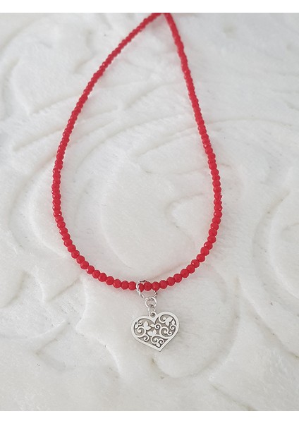 Sevgililer Günü Kırmızı Taş Kalp Doğaltaş Gümüş Kolye