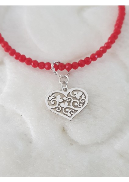 Sevgililer Günü Kırmızı Taş Kalp Doğaltaş Gümüş Kolye fiyatları