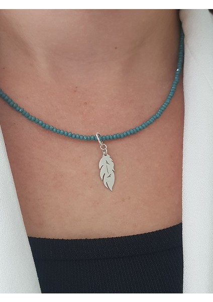 Bohem Doğaltaş Tüy Gümüş Kolye