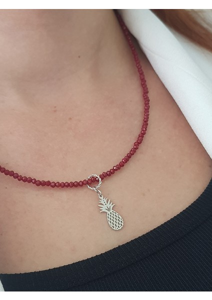 Ananas Doğaltaş Gümüş Kolye