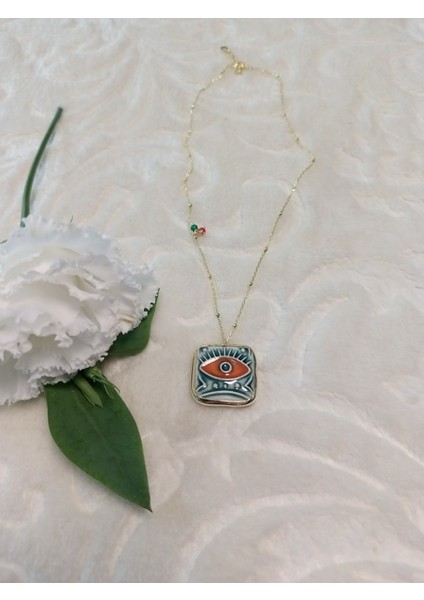 Seramik Göz Tasarım Gümüş Kolye