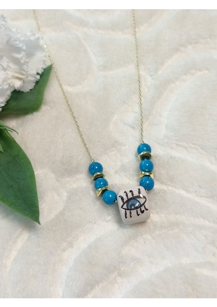 Seramik Göz Tasarım Gümüş Kolye