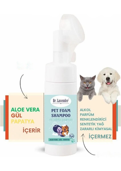 Pet Köpük Şampuanı (Aloe Vera-Gül-Papatya) Durulanmayan Sussuz Köpük Şampuanı Fırça