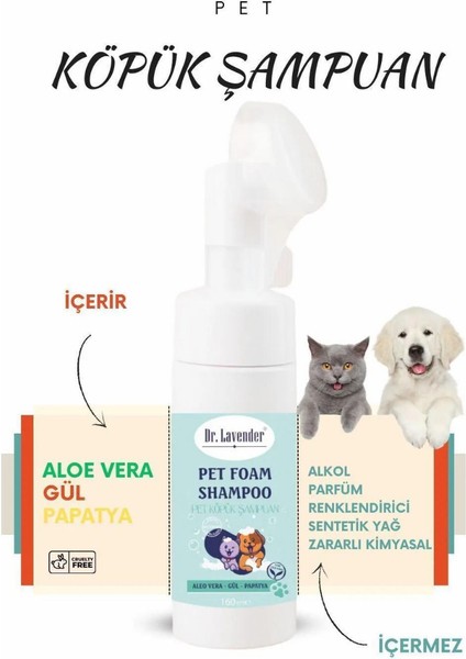 Pet Köpük Şampuanı (Aloe Vera-Gül-Papatya) Durulanmayan Sussuz Köpük Şampuanı Fırça