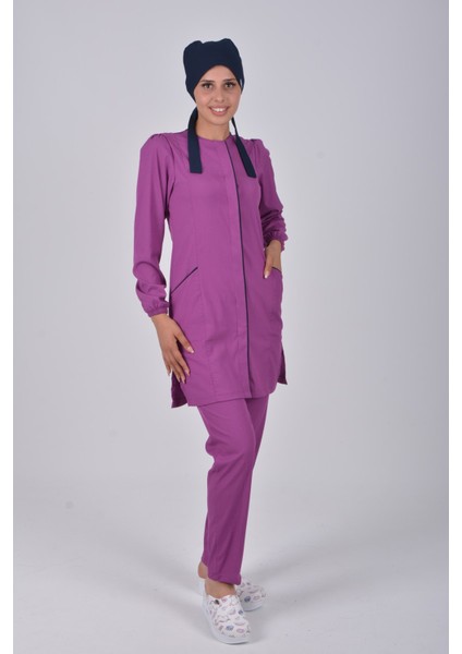 Açık Mor Soft Likra Hemşire Doktor Tesettür Takım