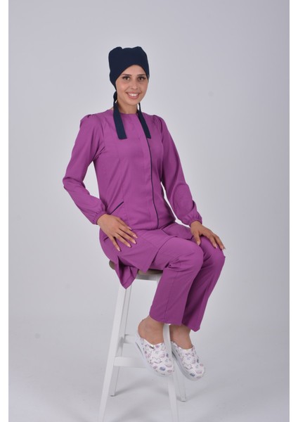 Açık Mor Soft Likra Hemşire Doktor Tesettür Takım modelleri