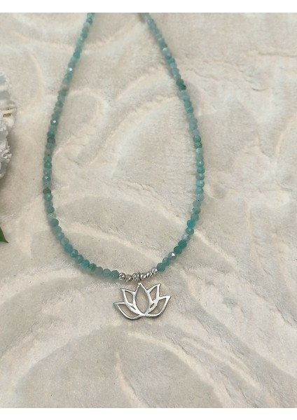 Doğal Taş Lotus Çiçeği Gümüş Kolye modelleri