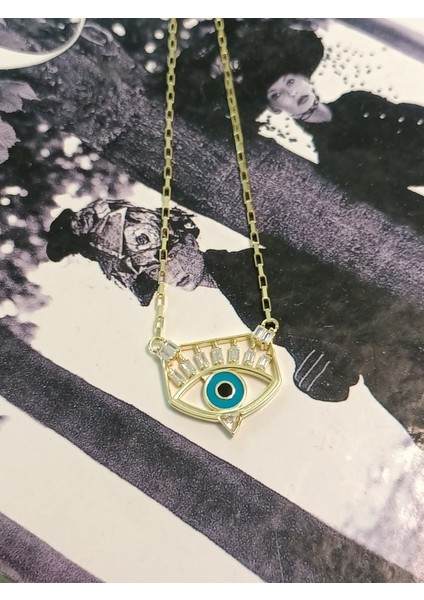 Baget Taşlı Italyan Göz Gümüş Kolye