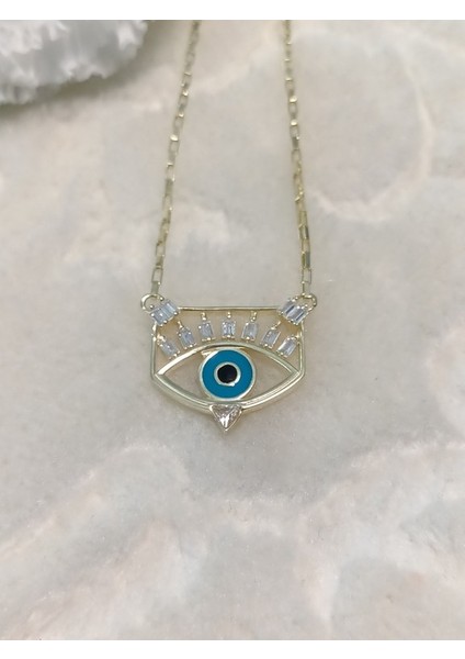 Baget Taşlı Italyan Göz Gümüş Kolye modelleri