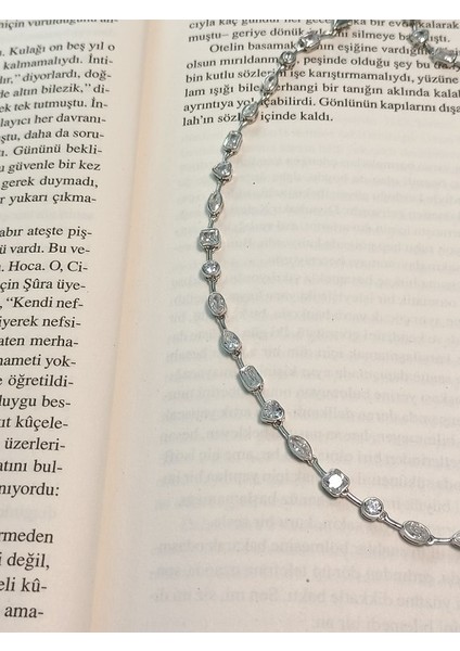 Taşlı Ithal Choker Tasma Gümüş Kolye