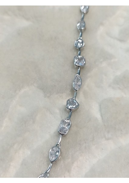 Taşlı Ithal Choker Tasma Gümüş Kolye