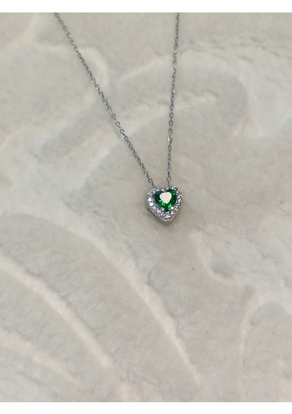 Swaroski Taş Kalp Gümüş Kolye