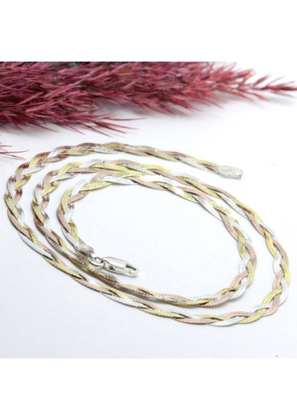 Italyan Saç Örgüsü Üç Renk Gümüş Kolye fiyatları