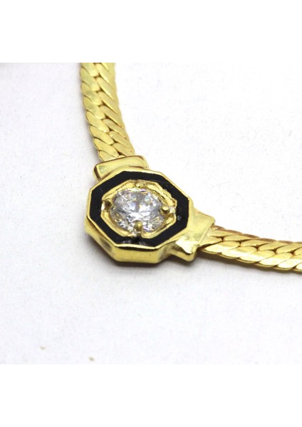 Gold Siyah Mineli Hasır Gümüş Üzerine Altın Kaplama Kolye