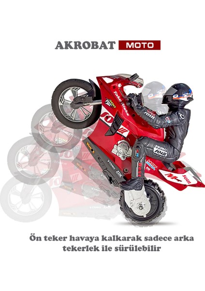 1:16 Rc Motosiklet 2.4ghz Uzaktan Kumandalı Akrobat Dublör Kendi Kendini Dengeleyen Kırmızı