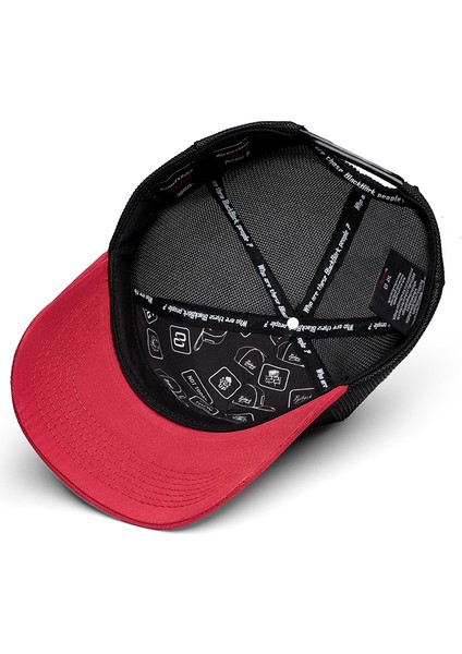 V1 Trucker Parmak - 1 Kod Logolu Unisex Kırmızı Siperli-Siyah Şapka