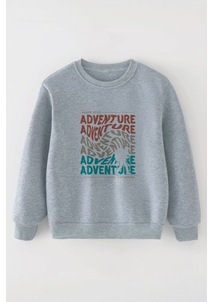 Özel Tasarım Adventure Exploring Baskılı Oversize Çocuk Sweatshirt 11134