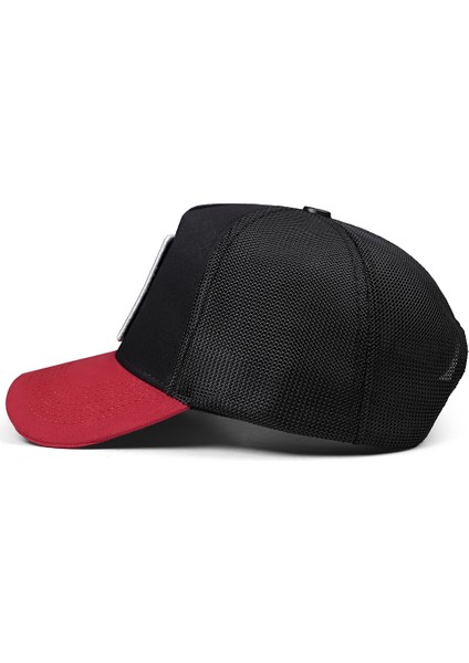 V1 Trucker Aslan - 7 Kod Logolu Unisex Kırmızı Siperli-Siyah Şapka fırsatları