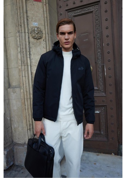 Erkek Basic Su Geçirmez Kapüşonlu Mont Siyah - 1072DNGR fiyatları