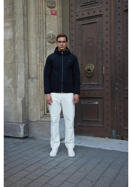 Erkek Basic Su Geçirmez Kapüşonlu Mont Siyah - 1072DNGR modelleri