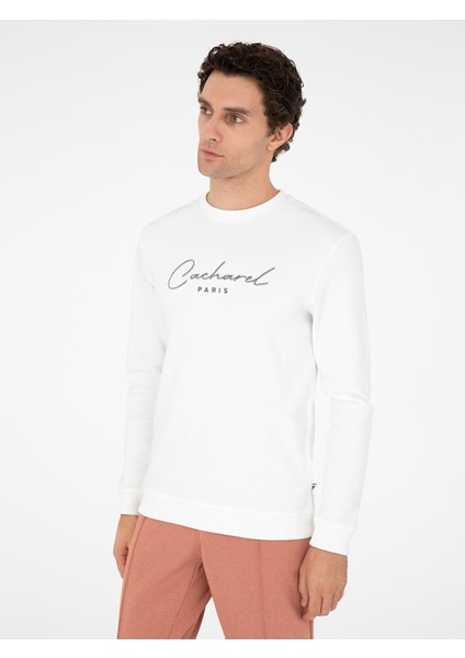 Erkek Ekru Regular Fit Bisiklet Yaka Pamuklu Sweatshirt 50296883-VR019