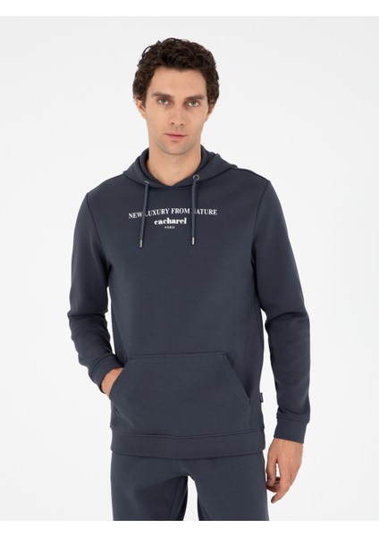 Erkek Antrasit Regular Fit Pamuk Karışımlı Kapüşonlu Sweatshirt 50296894-VR006