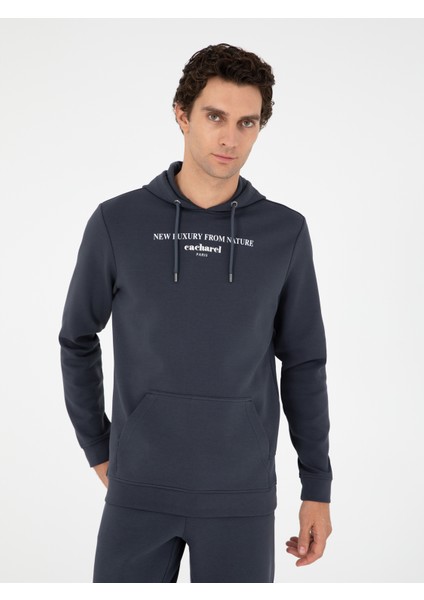 Erkek Antrasit Regular Fit Pamuk Karışımlı Kapüşonlu Sweatshirt 50296894-VR006