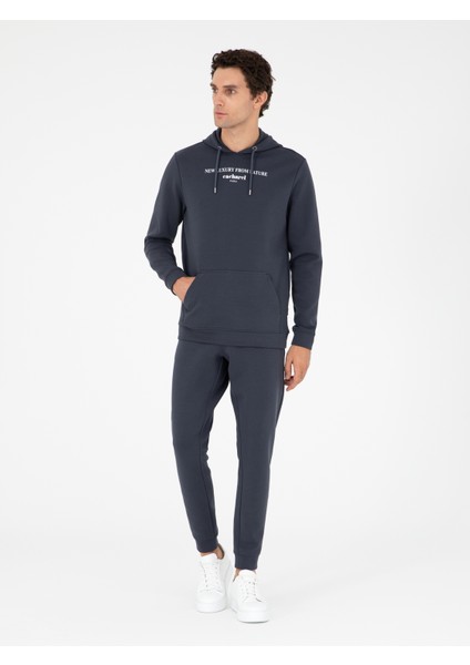 Erkek Antrasit Regular Fit Pamuk Karışımlı Kapüşonlu Sweatshirt 50296894-VR006