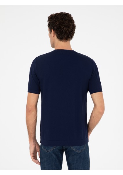 Erkek Lacivert Slim Fit Bisiklet Yaka Triko T-shirt 50293169-VR033 indirimleri