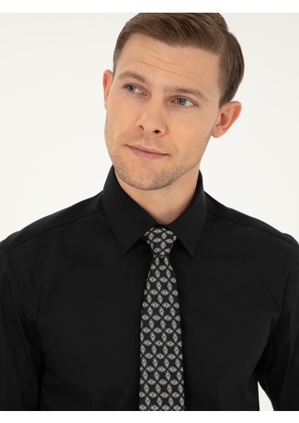 Erkek Siyah Slim Fit Pamuk Karışımlı Klasik Gömlek 50292265-VR046 fiyatları